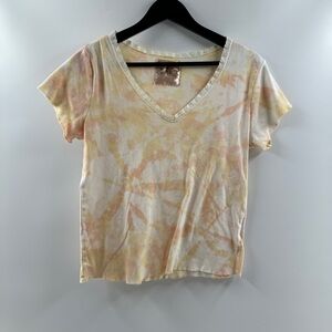 T.Co Tie Dye V-Neck Short Sleeve Top Yellow Pink White Women’s Size Large